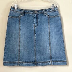 CAbi #482 Women’s Stretch A-Line Blue Denim Jean Western Skirt Size 12